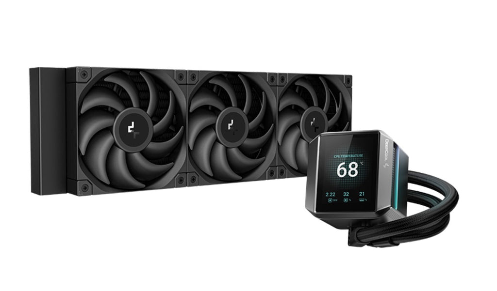 DeepCool MYSTIQUE 360 LCD Liquid Cooler 360mm 5th Gen Pump 3400RPM AIO 2.8" 640x480 TFT LCD Screen Anti-Leak Tech FT12 SE PWM Fans, Grey and Black-0