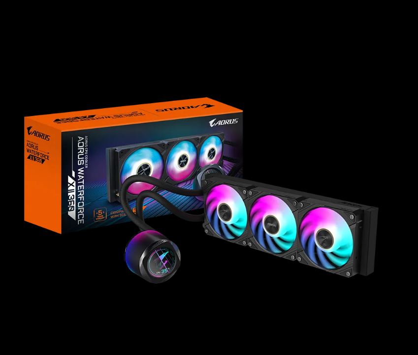 Gigabyte AORUS WATERFORCE X II 360 LCD display AIO liquid cooler, Intel 2066, 2011,1366,115x,1700, AMD TR4, AM5, AM4, sTRX4-0