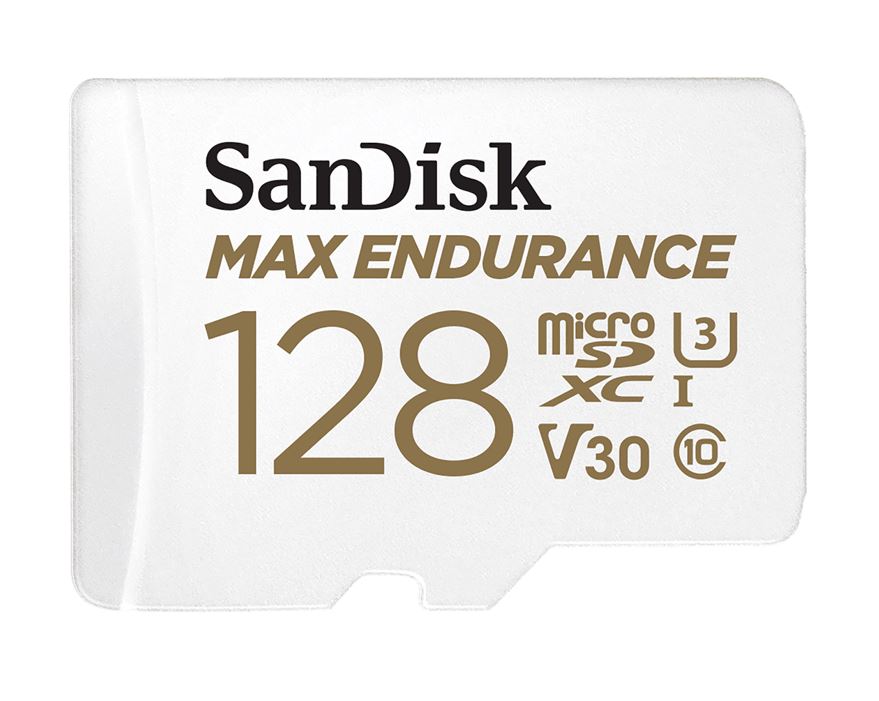 SanDisk Max Endurance 128GB microSD 100MB/s 40MB/s 20K hrs 4K UHD C10 U3 V30 -40°C to 85°C Heat Freeze Shock Temperature Water X-ray Proof SD Adapter-0