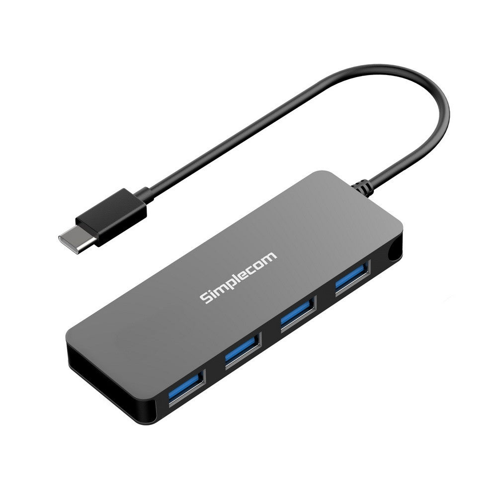 Simplecom CH320 Ultra Slim Aluminium USB 3.1 Type C to 4 Port USB 3.0 Hub - Black-0