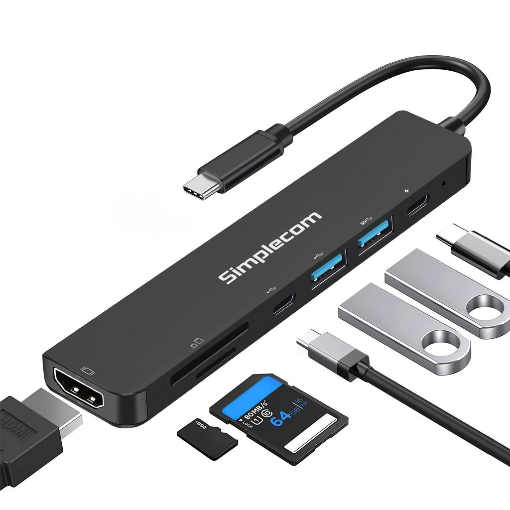 Simplecom CH547 USB-C 7-in-1 Multiport Adapter USB Hub HDMI Card Reader PD-0