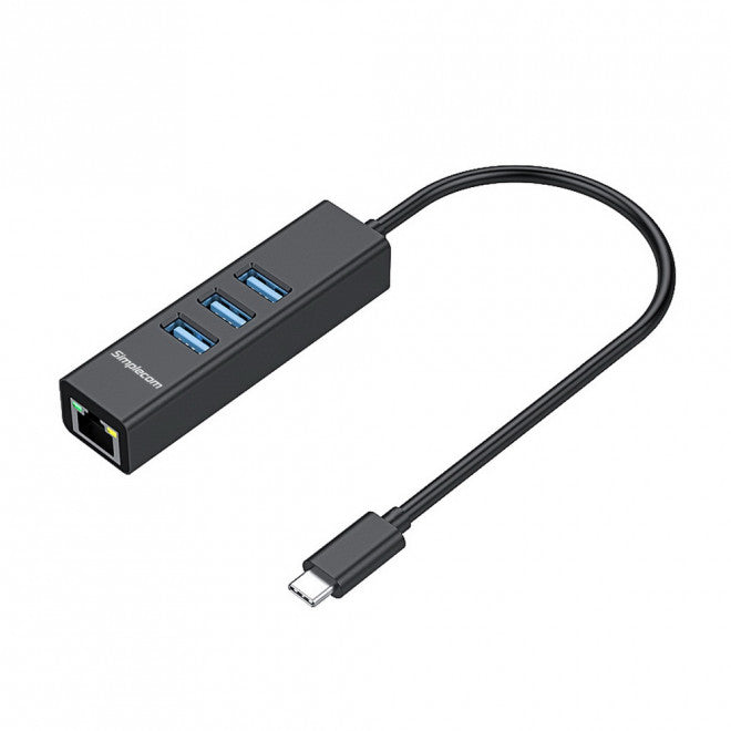 Simplecom CHN421 Black Aluminium USB-C to 3 Port USB HUB with Gigabit Ethernet Adapter-0