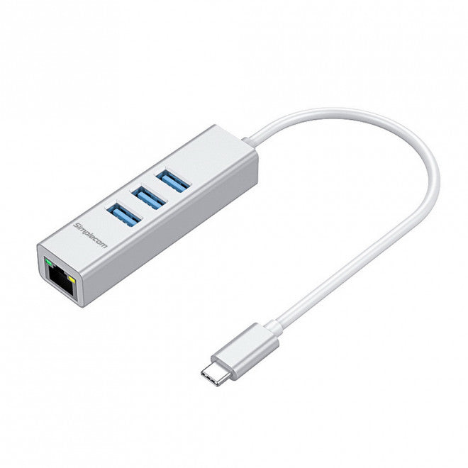 Simplecom CHN421 Silver Aluminium USB-C to 3 Port USB HUB with Gigabit Ethernet Adapter-0