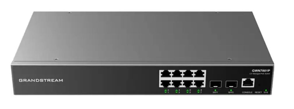 Grandstream IPG-GWN7811 Layer 3 network switch with 8 RJ45 Gigabit Ethernet ports for copper plus two 10 Gigabit SFP+ ports for fiber-0