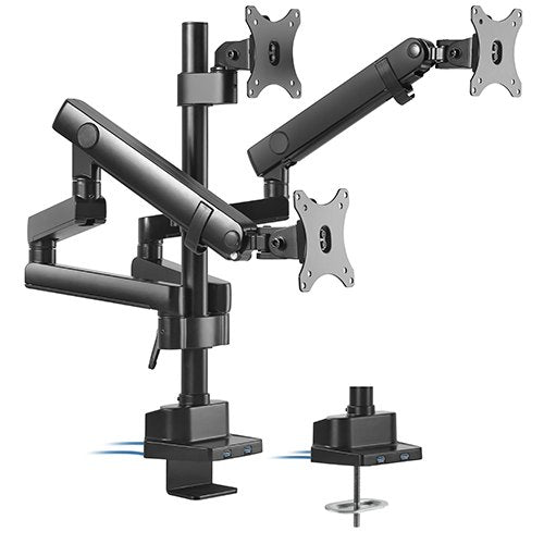 Brateck Triple Monitor Aluminum Slim Pole Held Mechanical Spring Monitor Arm Fit Most 17"-27" Monitors Up to 7kg per screen VESA 75x75/100x100-0