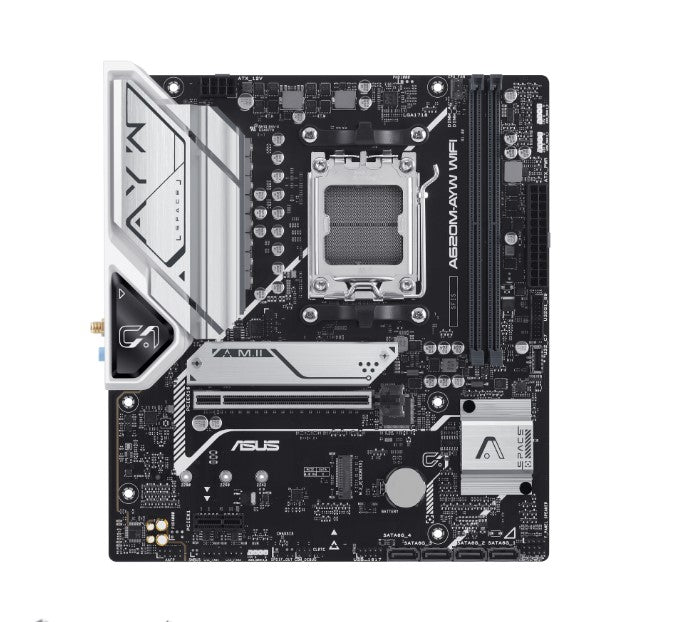 ASUS AMD A620M-AYW WIFI (AM5)  Micro-ATX Motherboard, 2xDDR5 96GB, 1 x PCIe 4.0 x16 slot, 2 x M.2 slots, 4 x SATA, Wi-Fi 6, Realtek 2.5G-0