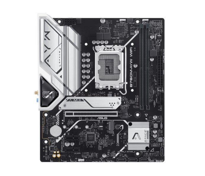 ASUS B760M-AYW WIFI LGA 1700 mATX Motherboard 96GB, 2 X DDR5 , 1 x PCIe 4.0 x16 slot,  2 x M.2 slots , 4 x SATA ,2.5Gb Ethernet,Wi-Fi 6-0