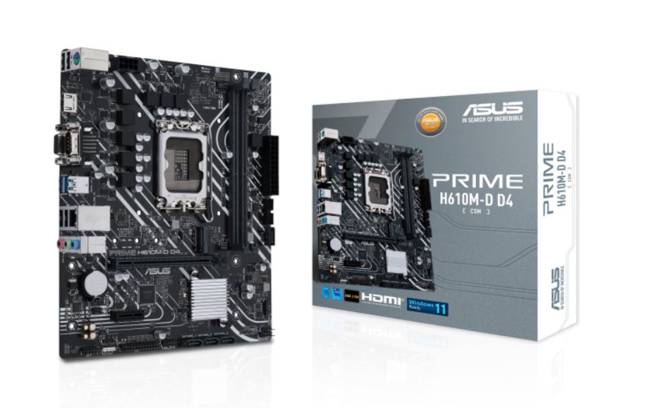 ASUS H610M PRIME H610M-D D4-CSM Intel LGA 1700 mATX Motherboar 2xDDR4~64GB , PCIe 4.0, M.2, 1Gb Ethernet, HDMI, D-SUB, USB3.2 Gen1, SATA 6Gbps,-0