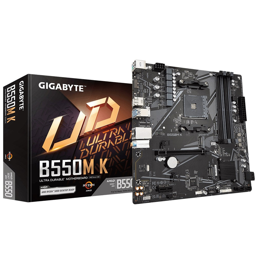 Gigabyte B550MK AMD AM4 M-ATX Motherboard 4x DDR4~128GB,1x PCIe x16, 1 x PCIe x1, 2x M.2, 4x SATA , 4x USB 3.2,  4x USB 2.0-0