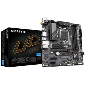 Gigabyte B760M DS3H AX Intel LGA 1700 mATX Motherboard, 4x DDR5 ~192GB, 1x PCI-E x16, 2x M.2, 4x SATA,  3x USB 3.2, 1x USB-C, 2x USB 2.0-0