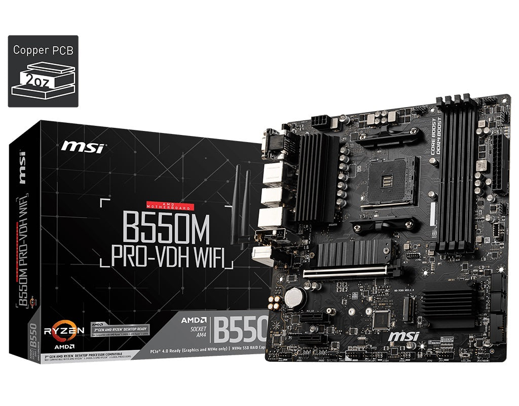 MSI B550M PRO-VDH WIFI AM4 MATX MB 4xDDR4 3xPCIE 2xM.2 HDMI VGA DP RAID LAN 4xSATAIII 5xUSB3.2 6xUSB2.0-0