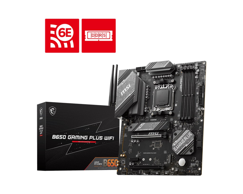 MSI MPG B650 GAMING PLUS WIFI AMD AM5 ATX Motherboard, 4x DDR5 ~192GB, 2x PCI-E x16, 1x PCI-E x1, 2x M.2, 4x SATA, 7x USB 3.2, 1x USB-C-0