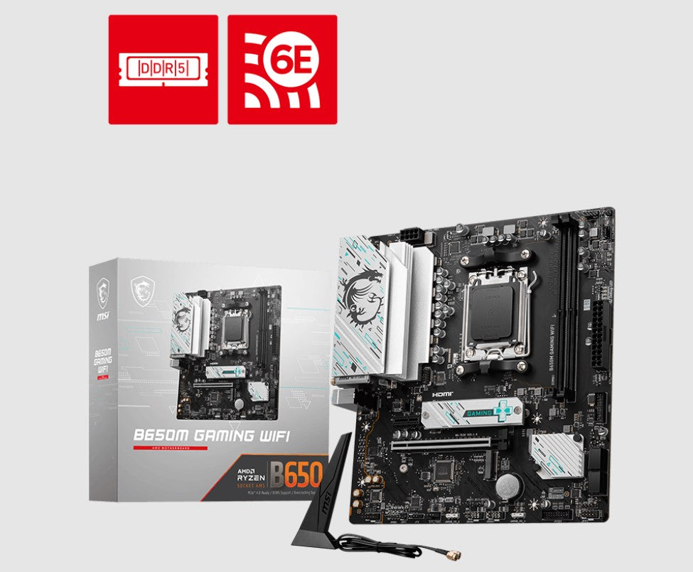 MSI B650M GAMING WIFI AMD AM5 MATX Motherboard, 4x DDR5 ~128GB, 1x PCI-E x16, 2x M.2, 4x SATA,  8x USB 3.2,-0