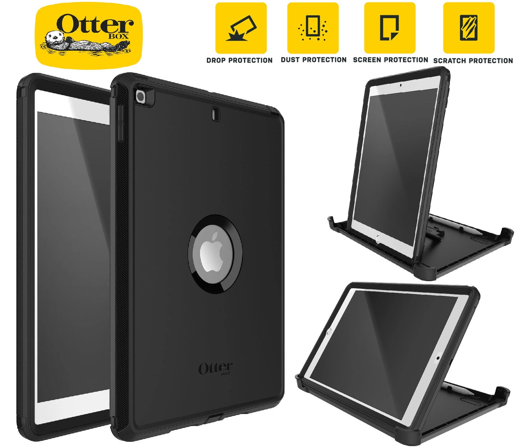 OtterBox Defender Apple iPad (10.2") (9th/8th/7th Gen) Case Black - (77-62032), DROP+ 2X Military Standard, Built-in Screen Protection, Multi-Position-0