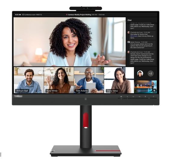 Lenovo ThinkVision T24mv 23.8"/24" FHD USB-C Docking IPS Monitor Height Adjust Tilt Swivel Pivot Webcam Daisy Chain DP HDMI LAN 4xUSB3.2 Hub Speakers-0