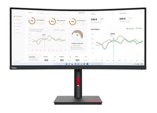 Lenovo ThinkVision T34w-30 34" WQHD Monitor 1500R Curve 4K 3440x1440 21_9 Height Adjustable Tilt and Swivel DP HDMI USB-C input LAN 4xUSB3.2 Hub 3yr-0