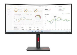 Lenovo ThinkVision T34w-30 34" WQHD Monitor 1500R Curve 4K 3440x1440 21_9 Height Adjustable Tilt and Swivel DP HDMI USB-C input LAN 4xUSB3.2 Hub 3yr-0