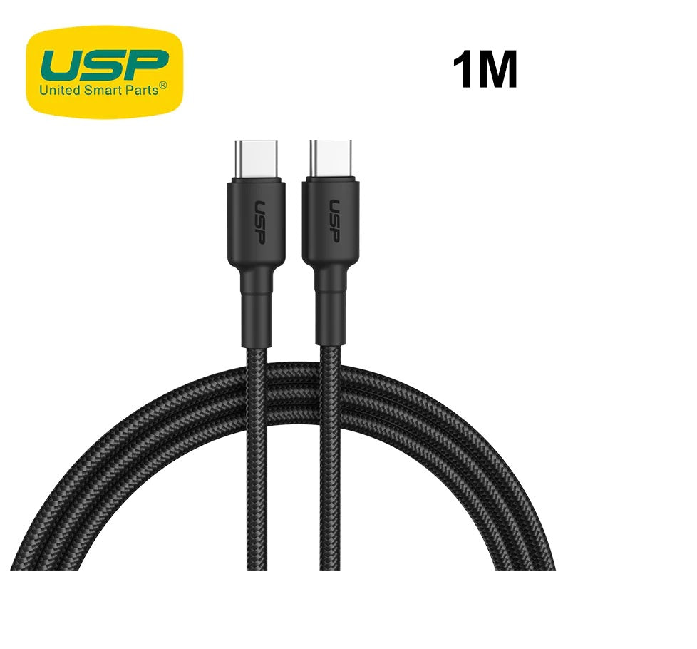 USP BoostUp Braided USB-C to USB-C Cable (1M) Black -3A Fast  Safe Charge,Strong  Durable,Samsung Galaxy,Apple iPhone,iPad,MacBook,Google,OPPO,Nokia-0