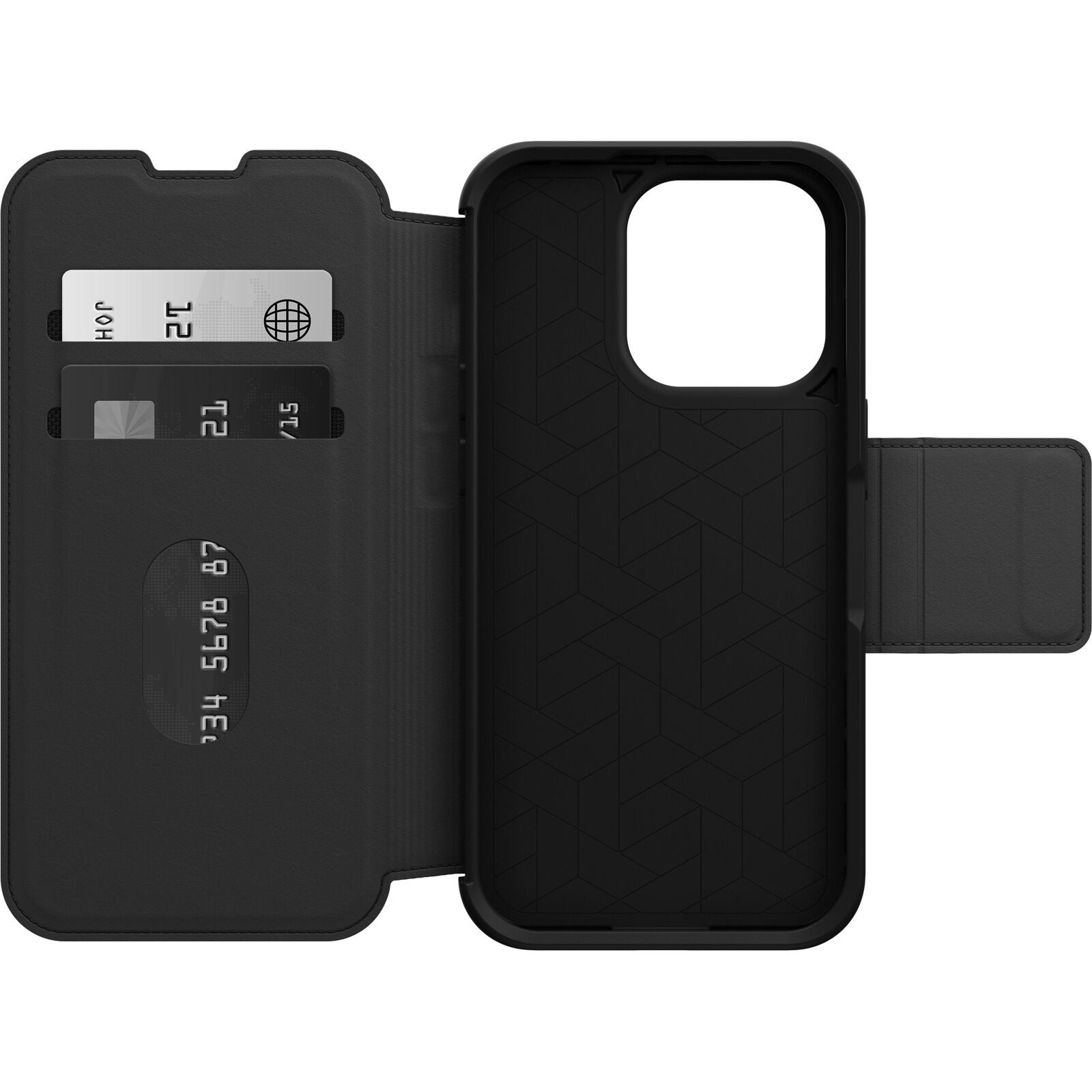 OtterBox Strada Apple iPhone 14 Pro Case Black - (77-88564), DROP+ 3X Military Standard, Leather Folio Cover, Card Holder, Raised Edges, Soft Touch-0