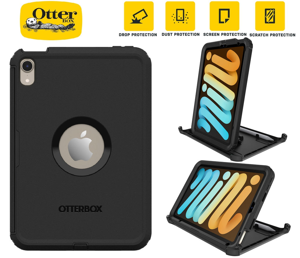 OtterBox Defender Apple iPad Mini (8.3") (6th Gen) Case Black - (77-87476), DROP+ 2X Military Standard, Built-in Screen Protection, Multi-Position-0