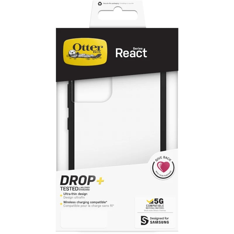 OtterBox React Samsung Galaxy S22 5G (6.1") Case Black Crystal (Clear/Black) - (77-86608),Antimicrobial,DROP+ Military Standard,Raised Edges,Hard Case-0