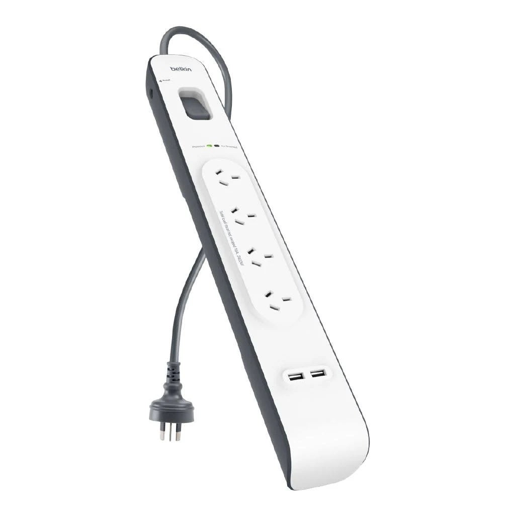 Belkin BSV401 4-Outlet 2-Meter Surge Protection Strip with two 2.4 amp USB charging ports, Complete Three-line AC protection, CEW $20,000, Power Board-0