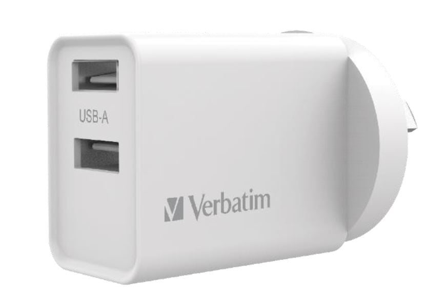 Verbatim USB Charger Dual Port 2.4A - White Twin Port Wall Charger-0