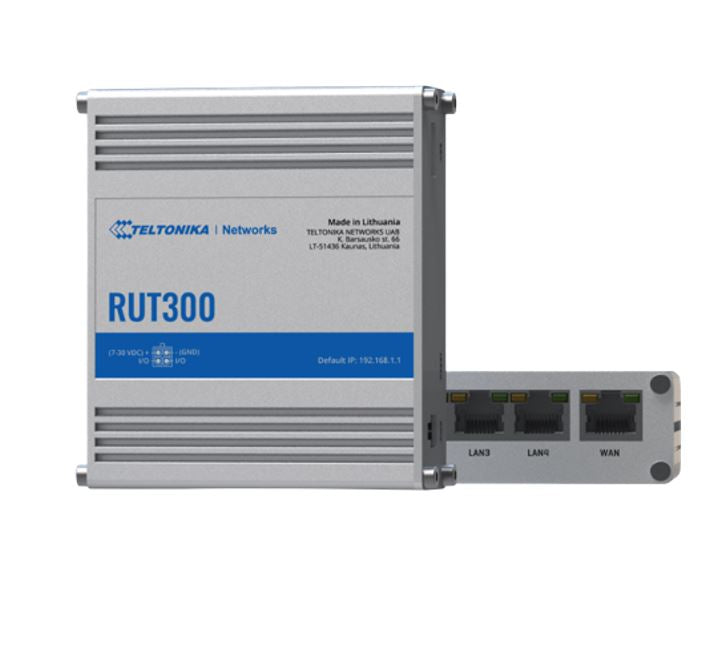 Teltonika RUT300 - Rugged industrial fast Ethernet router, 5 Ethernet ports, 2 configurable digital Inputs/Outputs, and 1 USB port.-0