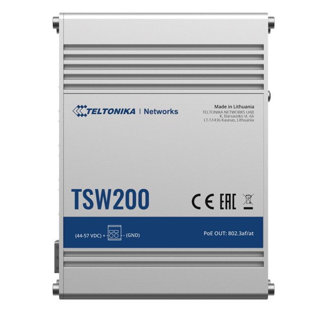 Teltonika TSW200 - Industrial PoE+ Switch, 2x SFP ports, 8x PoE+ ports with speeds up to 1000 Mbps, Power Up to 240 W - PSU excluded-0