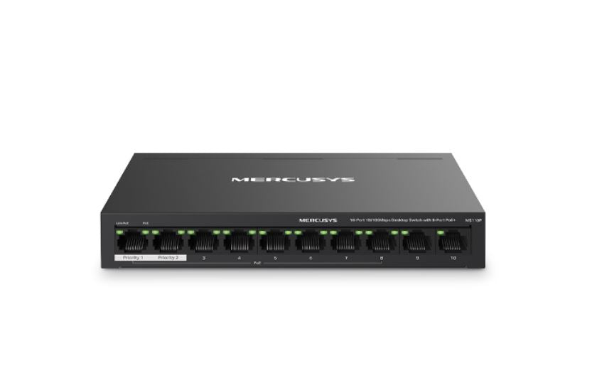 Mercusys MS110P 10-Port 10/100Mbps Desktop Switch with 8-Port PoE+, Up to 250 m-0