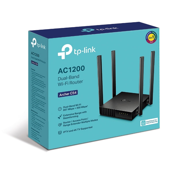 TP-Link Archer C54 AC1200 Dual-Band Wi-Fi Router 2.4GHz 300Mbps 5GHz 867Mbps 4xLAN 1xWAN 4xAntennas, WPS, Router Access Point and Range Extender Modes-0