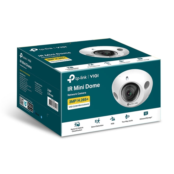 TP-Link VIGI 3MP C230I Mini(2.8mm) IR Mini Dome Network Camera, 2.8mm Ultra-wide Angle Lens, Smart Detection, 3YW-0