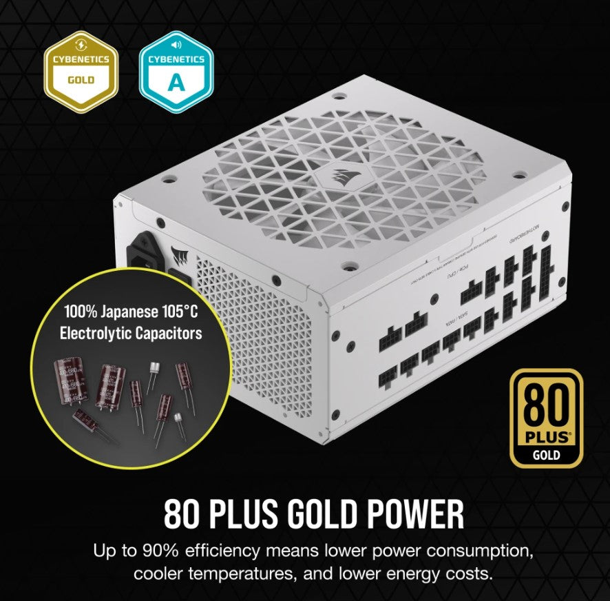 Corsair RMx Shift White Series, RM1000x Shift White, 1000 Watt, 80 PLUS GOLD Certified, Fully Modular Power Supply-0