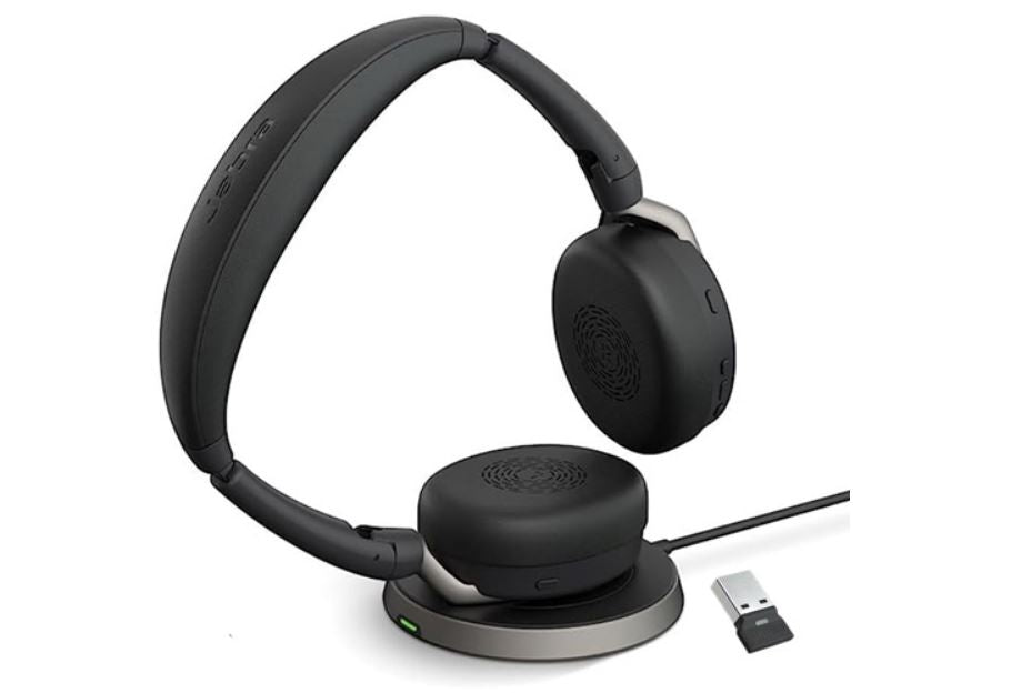 Jabra Evolve2 65 Flex MS Stereo Bluetooth Headset, Link380c USB-C Dongle  Wireless Charging Stand Included, Foldable Design, 2Yr Warranty-0