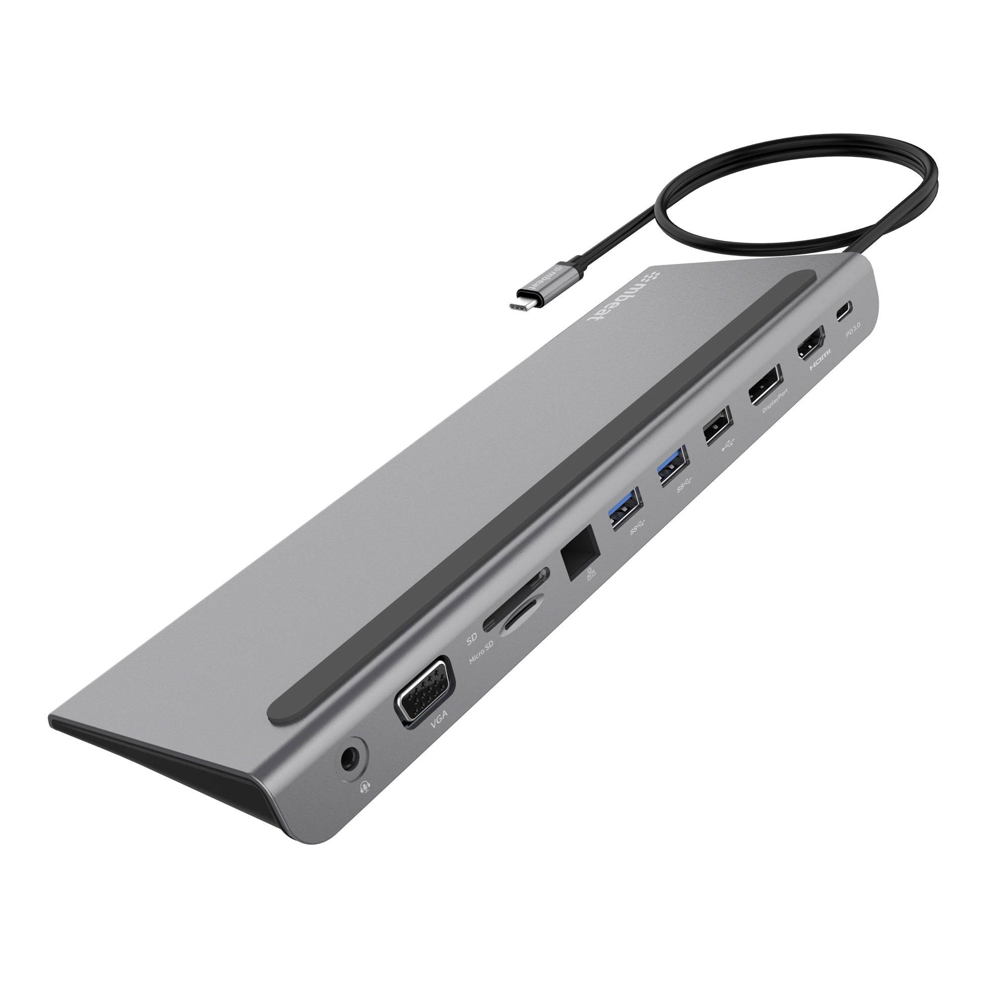 mbeat Elite Triple Display USB-C Docking Station with 100W Power Delivery 1xHDMI, 1x DisplayPort, 1x VGA, 2x USB 3.0, 1x USB 2.0, MicroSD, 1x RJ45-0