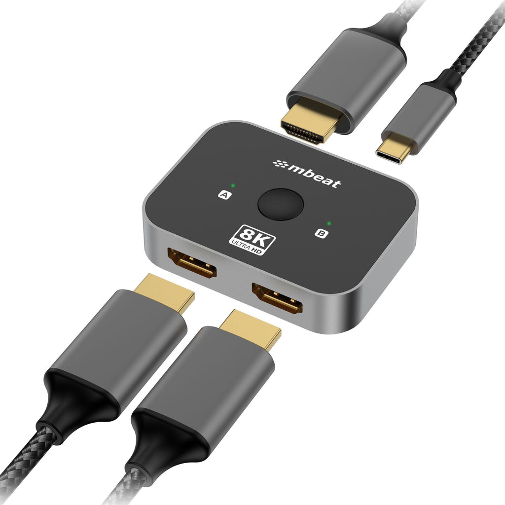 mbeat 8K Bi-directional HDMI 2.1 Switch 2 In 1 Out/1 In 2 Out  8K@60Hz resolution, plug-and-play convenience  USB-C power input-0