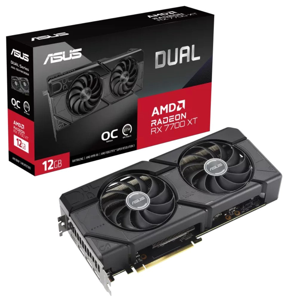 ASUS AMD Radeon DUAL-RX7700XT-O12G RX7700 XT OC Edition 12GB GDDR6 2584MHz Boost Clock, RAM 18 Gbps, 3xDP, 1xHDMI, 279.9x133.9x49.3 mm-0