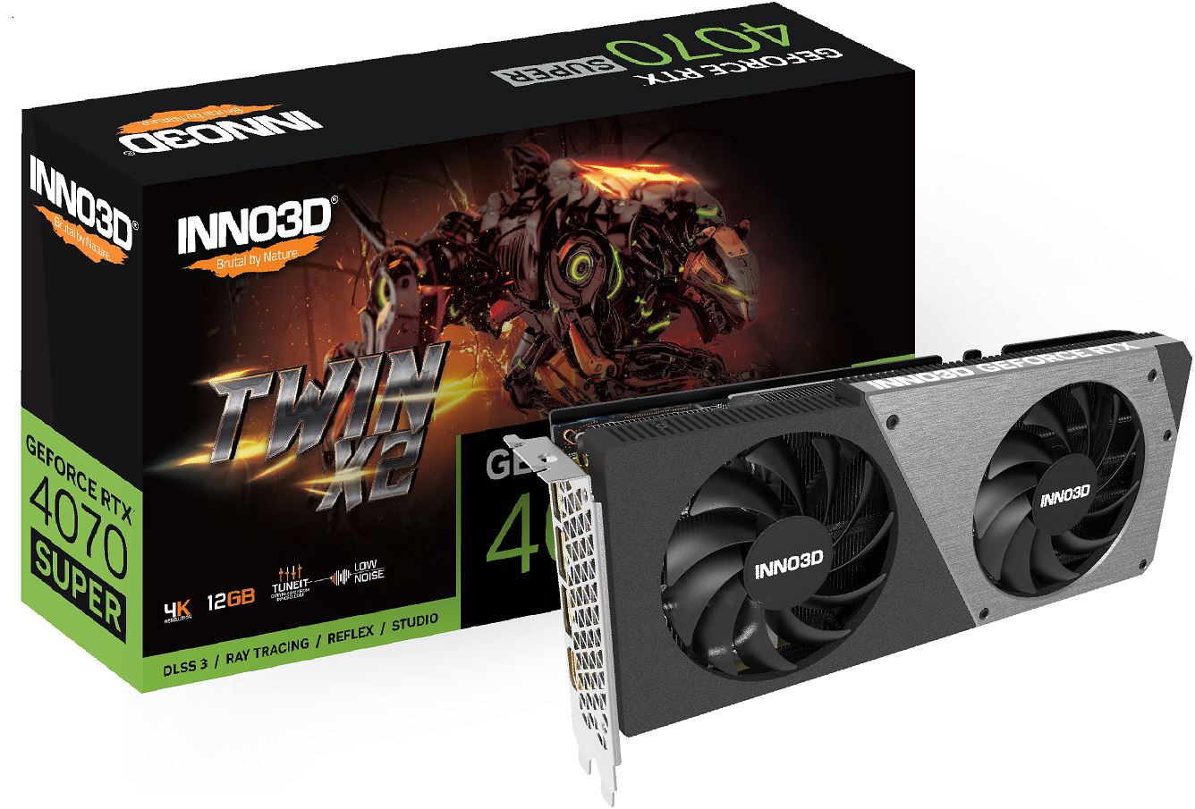 INNO3D nVidia GeForce RTX 4070 Super Twin X2 12GB GDDR6X, 2475 MHz Boost Clock, RAM 21 Gbps, 3x DP, 1xHDMI 250x118x42mm-0