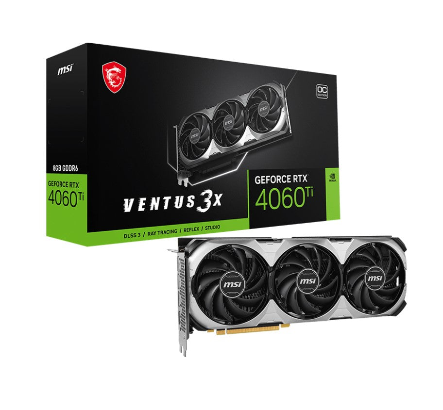 MSI nVidia GeForce RTX 4060Ti VENTUS 3X E8 G OC Video Card  2565 MHz Boost Clock, 8GB GDDR6, DisplayPort x 3 (v1.4a),HDMI x 1 (For selected customers)-0