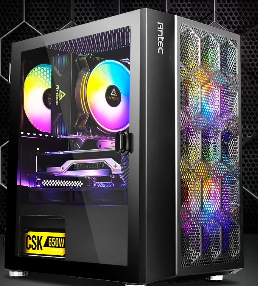 Antec NX200M RGB m-ATX, ITX Case, 3x RGB Fan. Large Mesh Front for excellent cooling, Side Window, Radiator 240mm. GPU 275mm-0