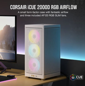Corsair iCUE 2000D RGB AIRFLOW, Mesh Panels, USB-C, ICUE, 3x AF120 RGB Slim Fans, Mini ITX Tower - White. Case-0
