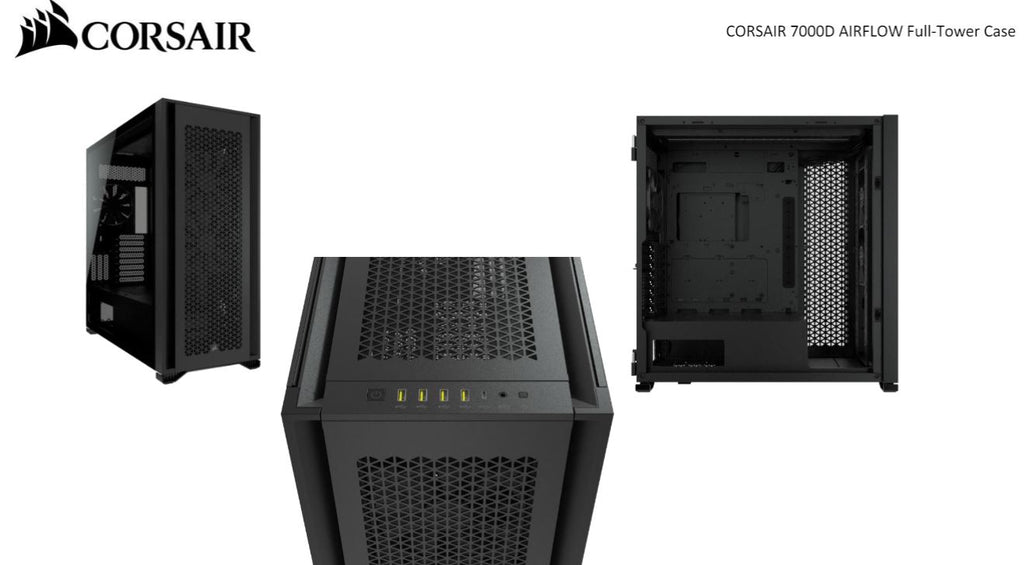 Corsair Obsidian 7000D AF Tempered Glass Mini-ITX, M-ATX, ATX, E-ATX Tower Case, USB 3.1 Type C, 10x 2.5", 6x 3.5" HDD. Black-0