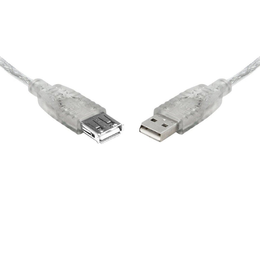 8Ware USB 2.0 Extension Cable 2m A to A Male to Female Transparent Metal Sheath Cable-0