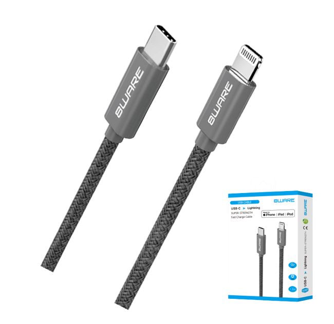 8ware 1.5m Super Ultra USB-C to Lightning Cable Super Fast charging Strength Aluminium flexible nylon Apple iPone iPad iPod Mac Retail Pack-0