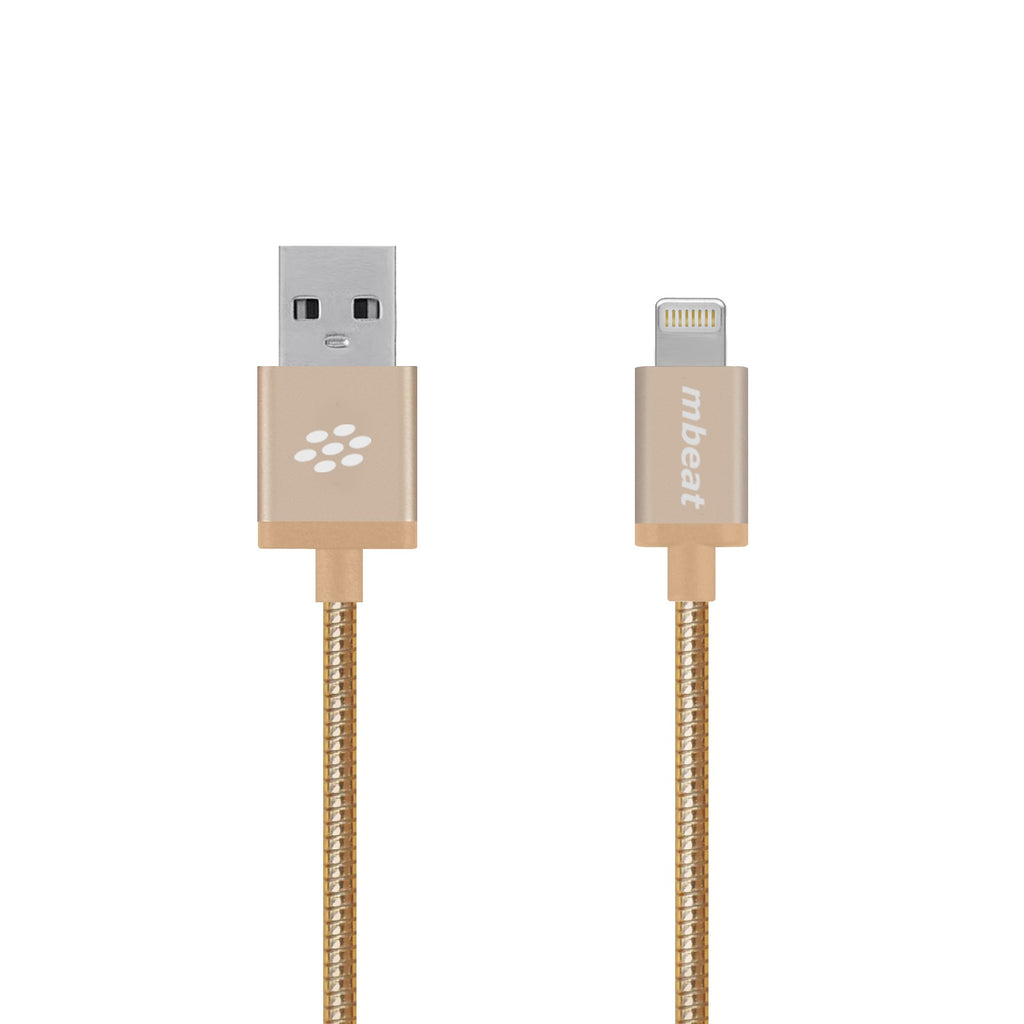 (LS) mbeat® "Toughlink"1.2m Lightning Fast Charger Cable - Gold/Durable Metal Braided/MFI/Apple iPhone X 11 7S 7 8 Plus XR 6S 6 5 5S iPod iPad Mini Ai-0