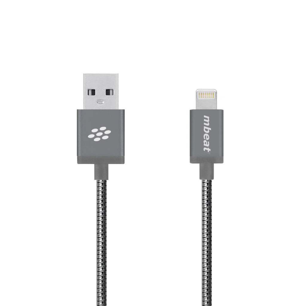 mbeat® "Toughlink"1.2m Lightning Fast Charger Cable - Grey/Durable Metal Braided/MFI/ Apple iPhone X 11 7S 7 8 Plus XR 6S 6 5 5S iPod iPad Mini Air(LS-0