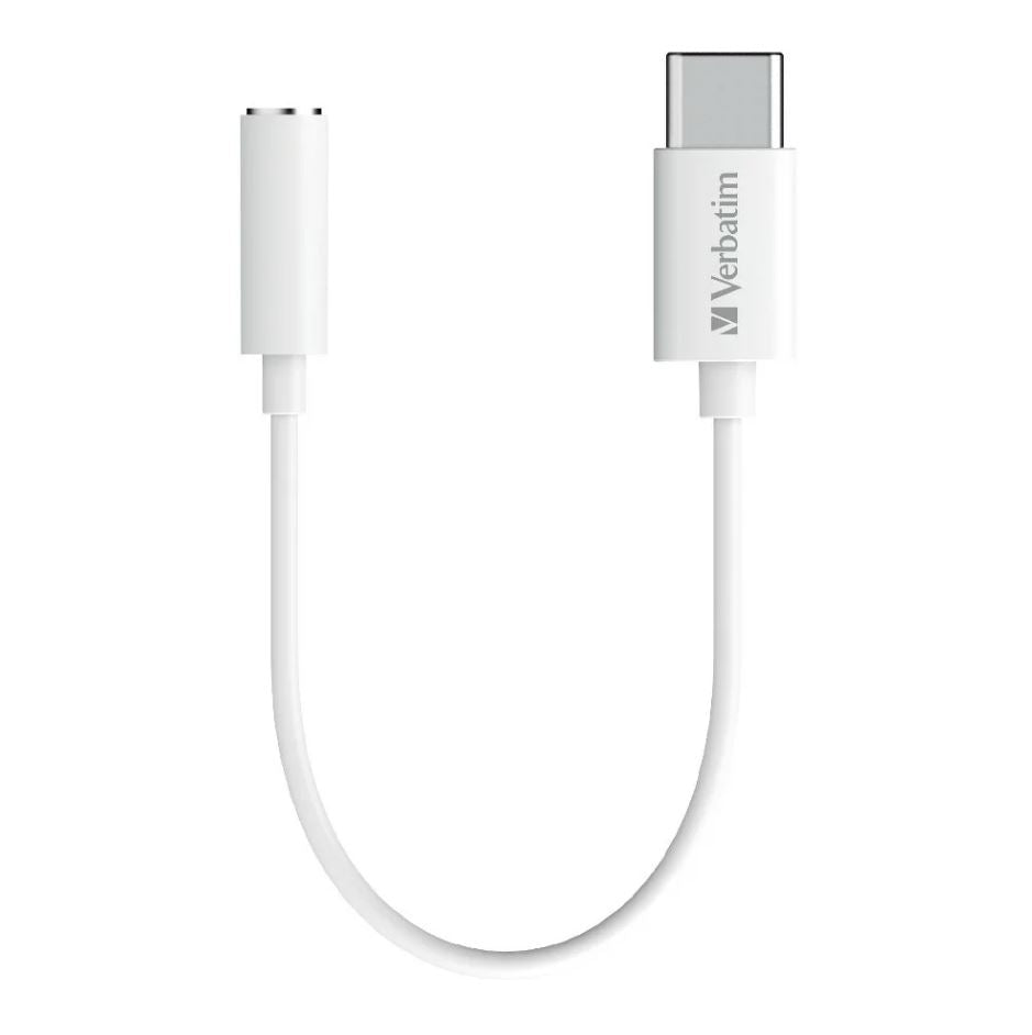 Verbatim USB-C to 3.5mm Headphone Jack 10cm - White-0