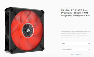 Corsair ML ELITE Series, ML120 LED ELITE, 120mm Magnetic Levitation Red LED Fan with AirGuide, Single Pack-0