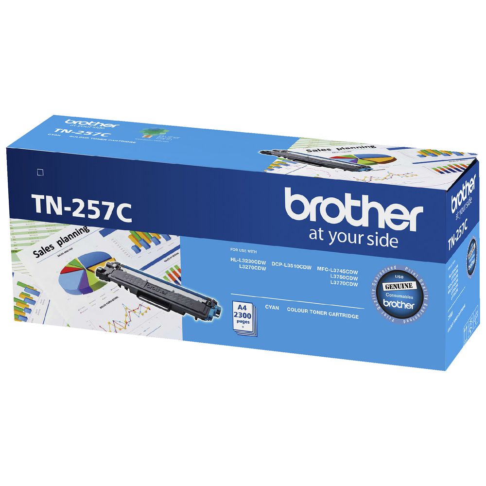 Brother TN-257C  Cyan High Yield Toner Cartridge to Suit -  HL-3230CDW/3270CDW/DCP-L3015CDW/MFC-L3745CDW/L3750CDW/L3770CDW (2,300 Pages)-0