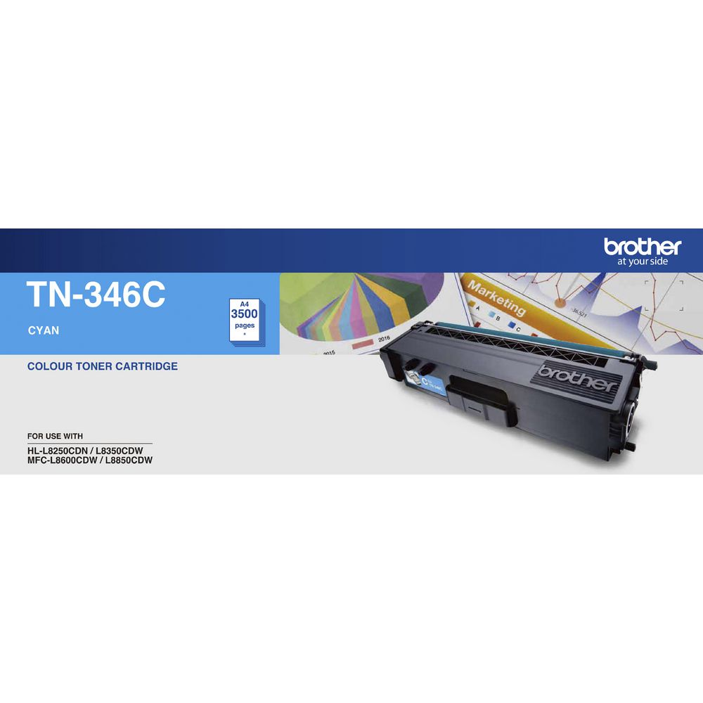 Brother TN-346C Colour Laser Toner- High Yield Cyan- HL-L8250CDN/8350CDW MFC-L8600CDW/L8850CDW - 3500Pages-0